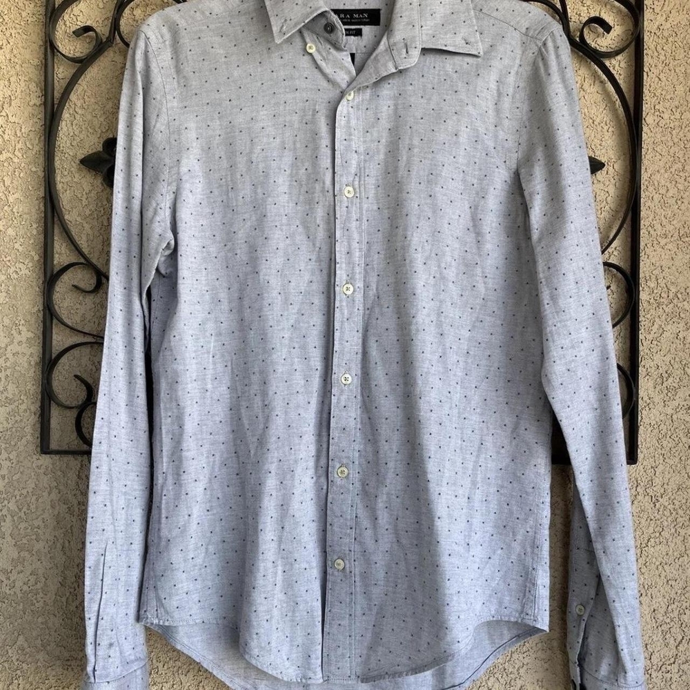 Zara Men's Gray Patterned Button-Down Shirt